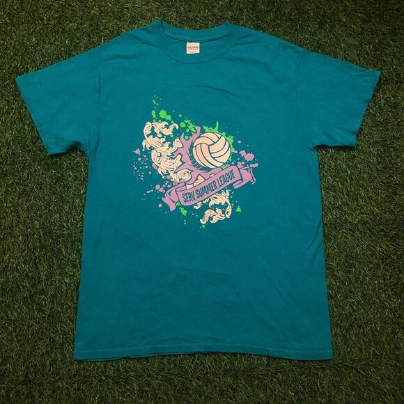 Gildan Other - Teal ‘SERV Summer League’ Volleyball Graphic Number Tee